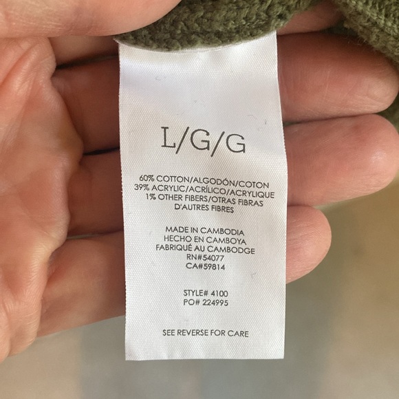 CAbi cardigan in olive green. Year-round knit with horn-style buttons. Cute!! - Picture 3 of 7